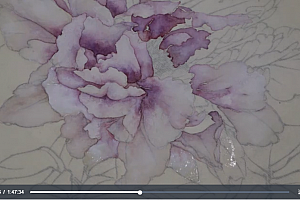 周冰没骨紫牡丹没骨花鸟教学视频送底稿线描稿百度云网盘下载学习中国水墨画视频